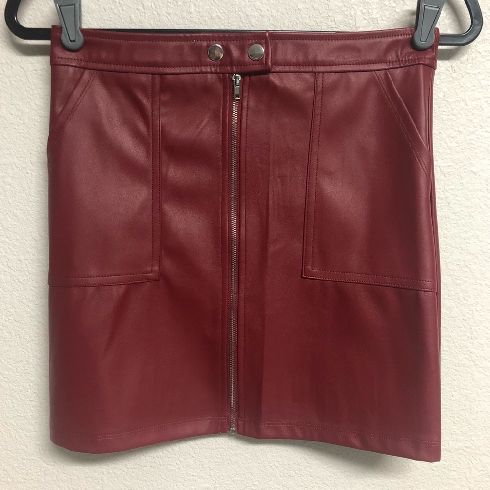 Brick Red Faux Leather Skirt